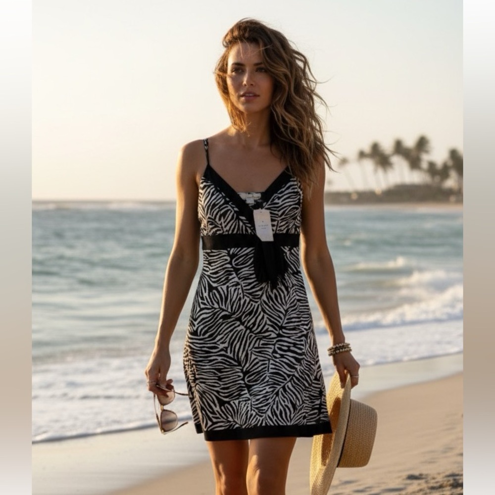 Vintage Y2K Forever 21 zebra animal print mini strappy wrap slip dress sz L